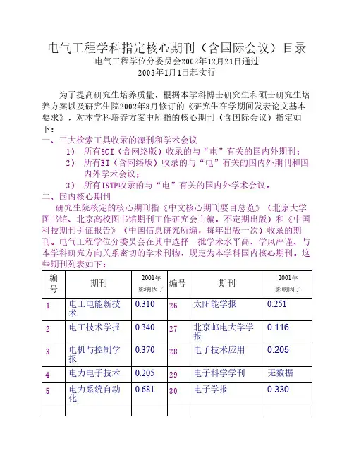 电气工程核心期刊目录
