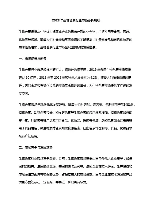 2023年生物色素行业市场分析现状