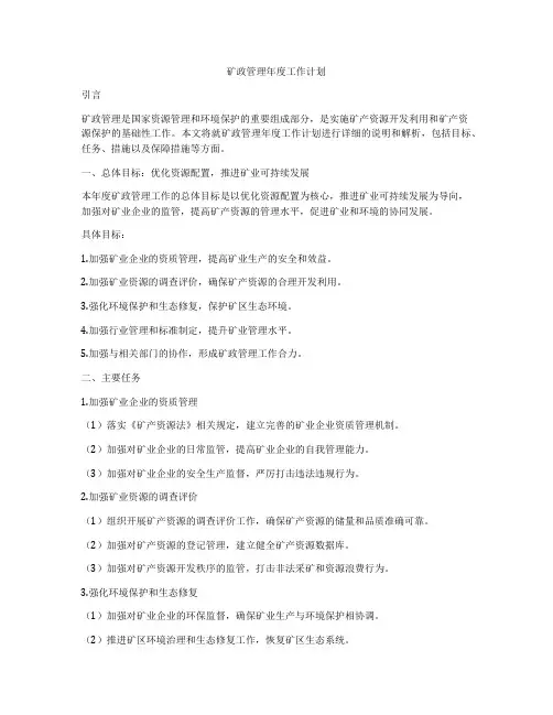 矿政管理年度工作计划