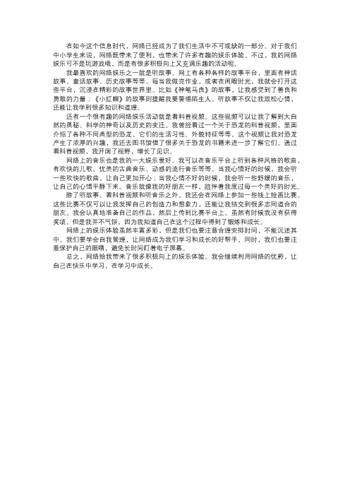 我在网络上的娱乐体验