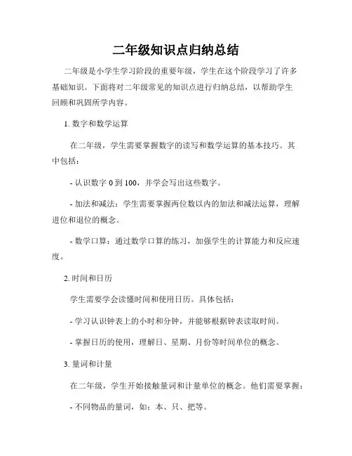 二年级知识点归纳总结