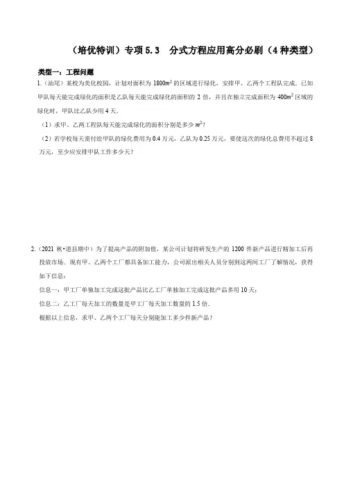 (培优特训)专项5.3分式方程应用高分必刷(4种类型)(原卷版)