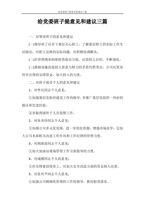 给党委班子提意见和建议三篇