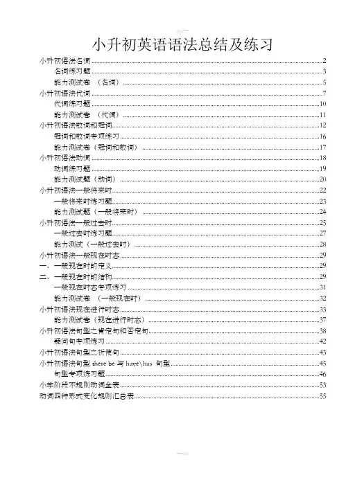 全面小升初英语语法点总结及练习