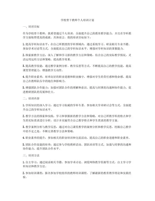 学校骨干教师个人培训计划