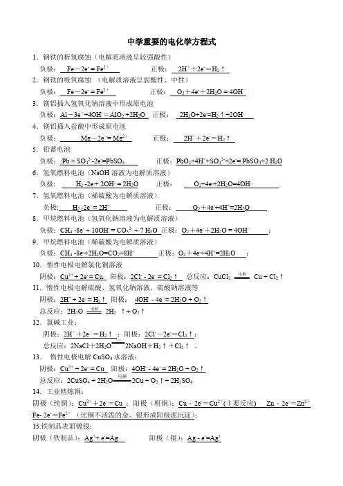 常见电极反应式