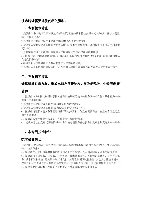 技术合同技术转让认定需提供资料