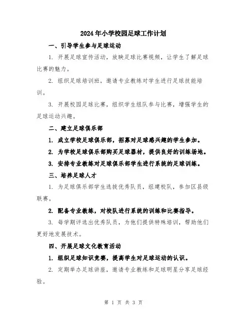 2024年小学校园足球工作计划
