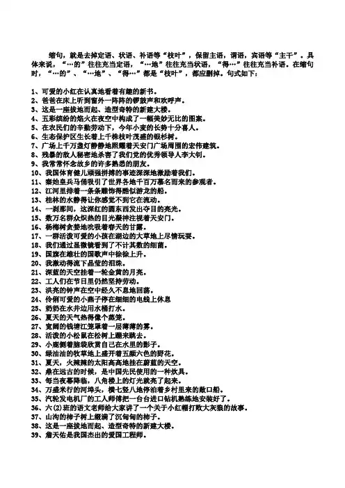 小学语文缩句练习题大全及答案