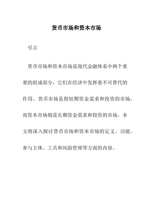 货币市场和资本市场