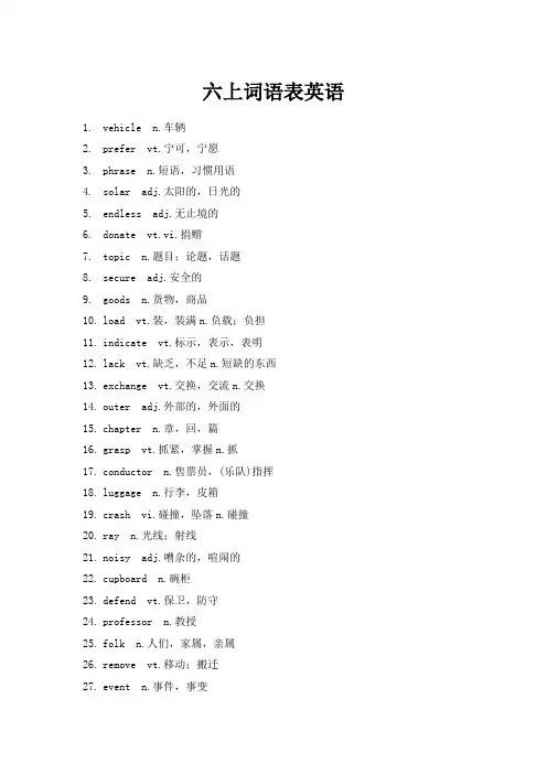 六上词语表英语