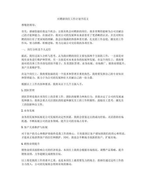 应聘新岗位工作计划书范文