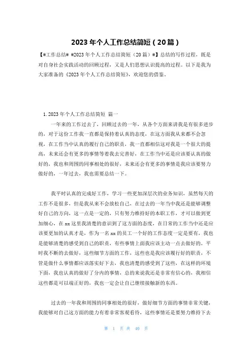 2023年个人工作总结简短(20篇)