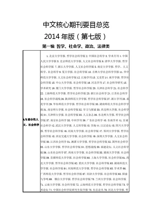 《中文核心期刊要目总览》2014年版(第七版)