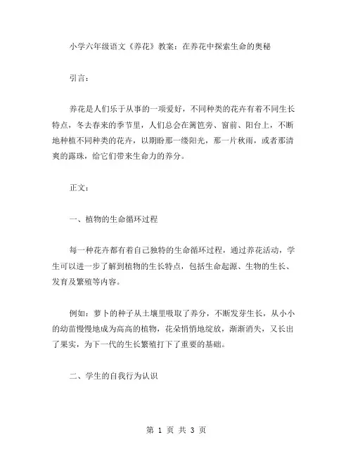 小学六年级语文《养花》教案：在养花中探索生命的奥秘