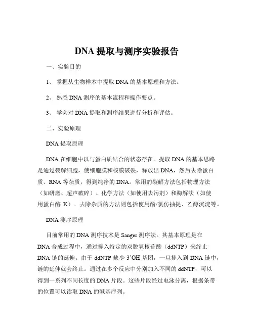 DNA提取与测序实验报告
