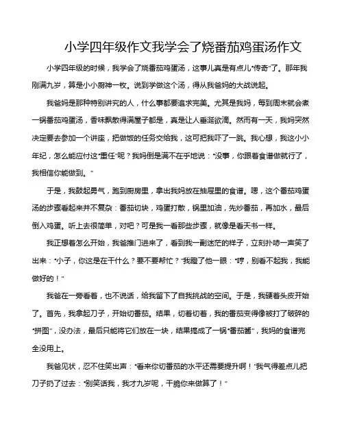 小学四年级作文我学会了烧番茄鸡蛋汤作文