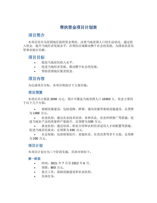 帮扶资金项目计划表