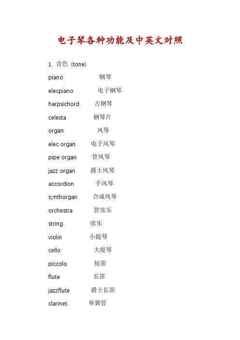 电子琴各种功能及中英文对照