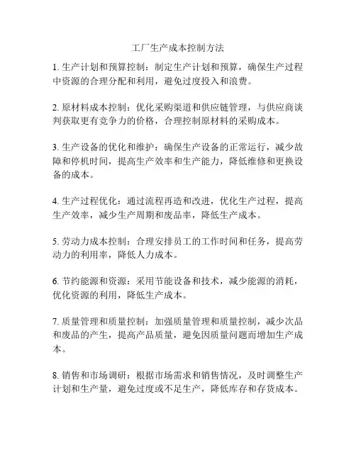 工厂生产成本控制方法