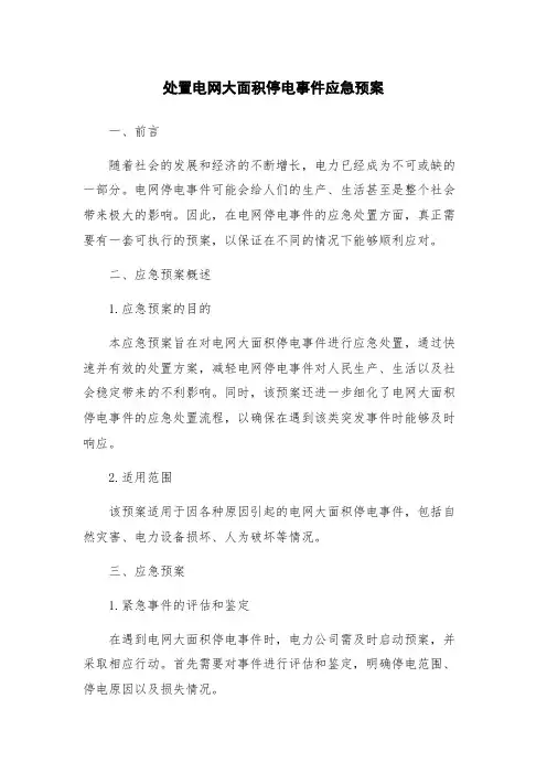 处置电网大面积停电事件应急预案
