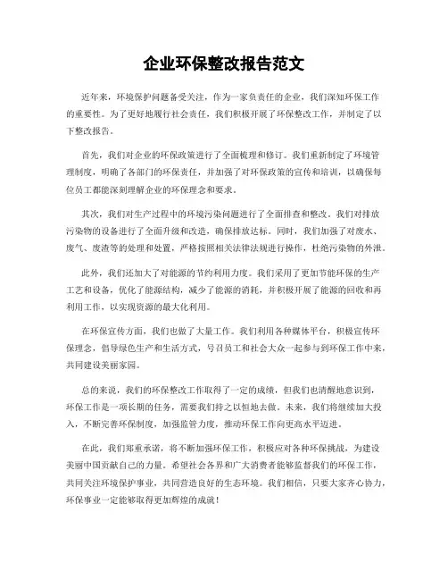 企业环保整改报告范文