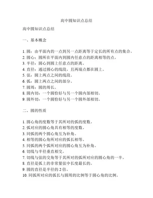 高中圆知识点总结