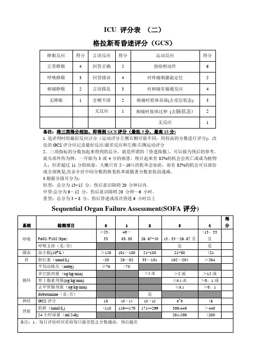 SOFA评分表