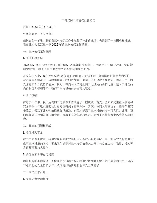 三电安保工作情况汇报范文