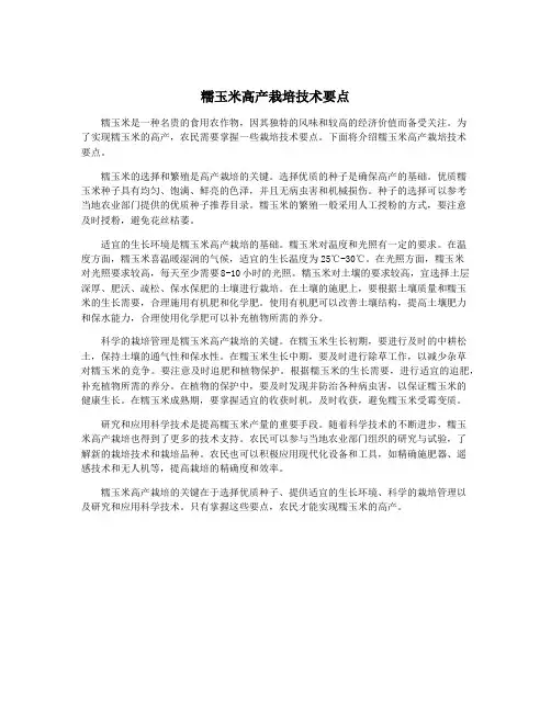 糯玉米高产栽培技术要点