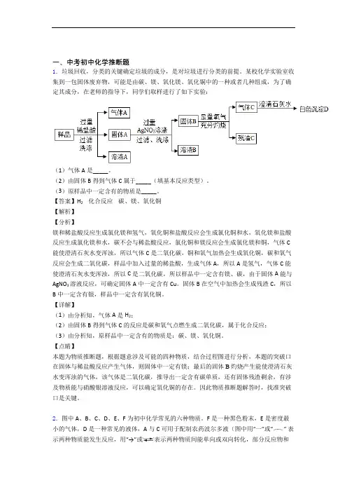 备战中考化学易错题精选-推断题练习题及答案