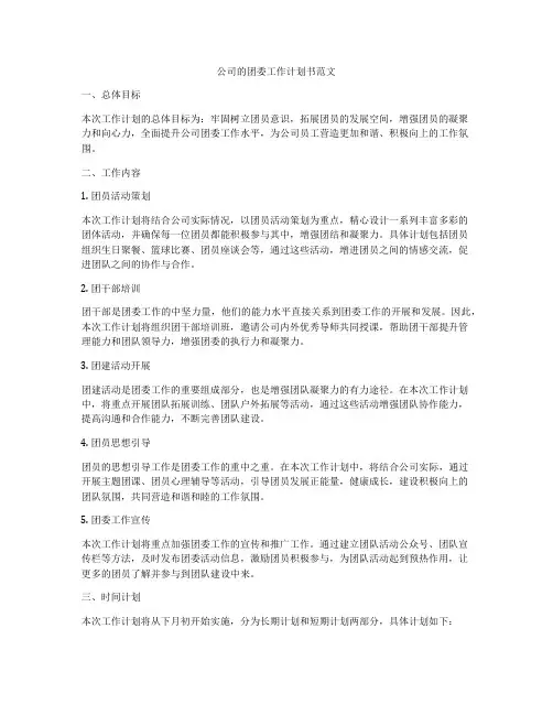 公司的团委工作计划书范文