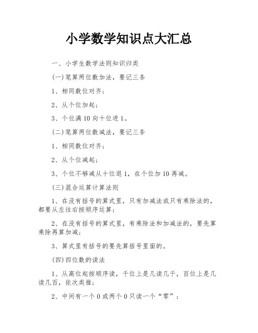小学数学知识点大汇总