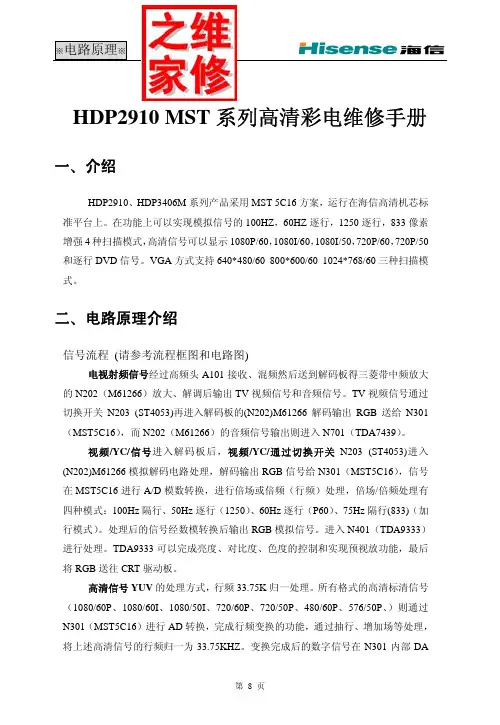 海信 HDP2910 MST 系列高清彩电 维修手册