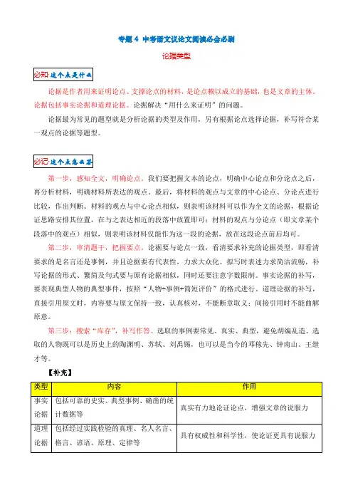 2023中考语文议论文阅读必会必刷专题4_论据类型