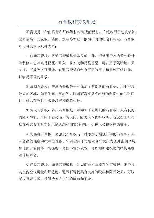 石膏板种类及用途