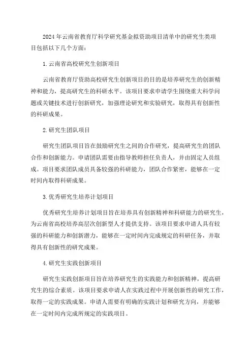 2024年云南省教育厅科学研究基金拟资助项目清单(研究生类