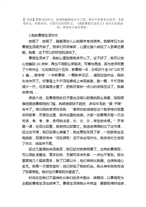 我的暑假生活作文【5篇】