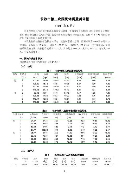 长沙市第三次国民体质监测公报