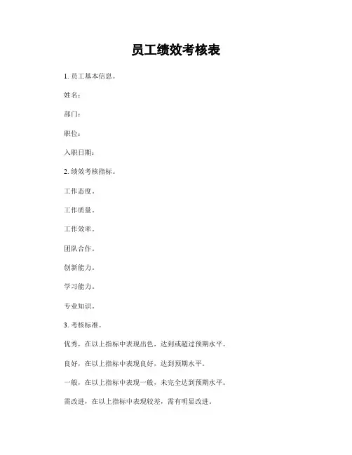 员工绩效考核表