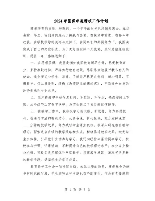 2024年医保年度稽核工作计划（二篇）