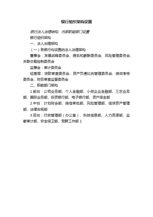 银行组织架构设置