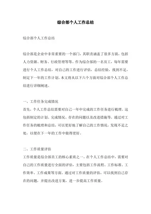 综合部个人工作总结