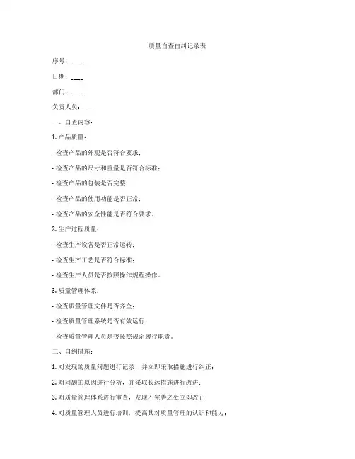 质量自查自纠记录表