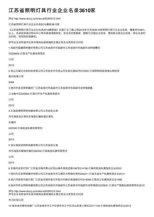 江苏省照明灯具行业企业名录3610家