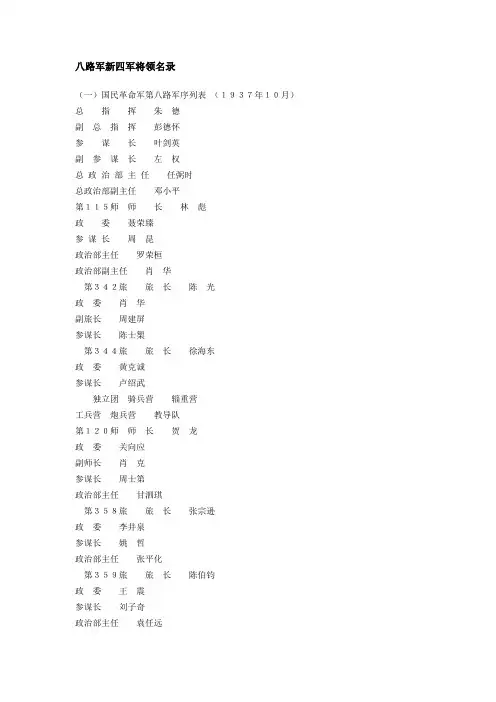 八路军新四军将领名录