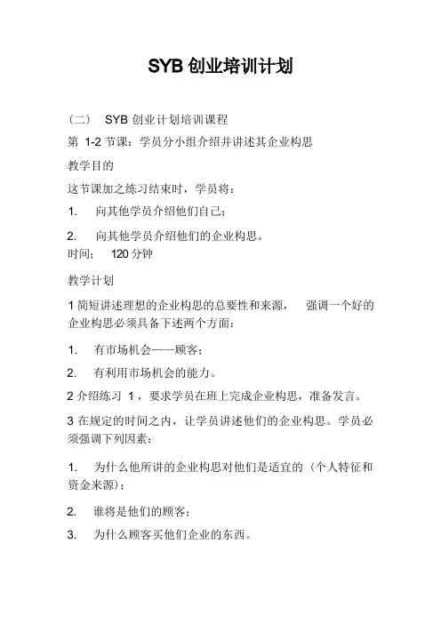 SYB创业计划培训课程