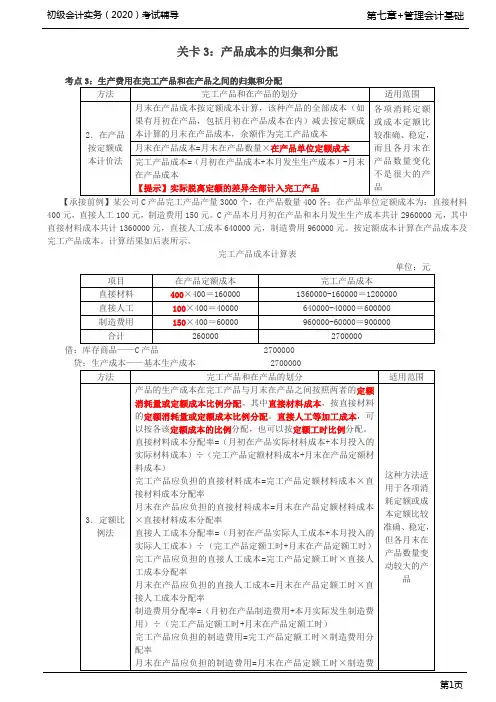 2020年初级会计实务考试 第73讲 生产费用在完工产品和在产品之间的归集和分配