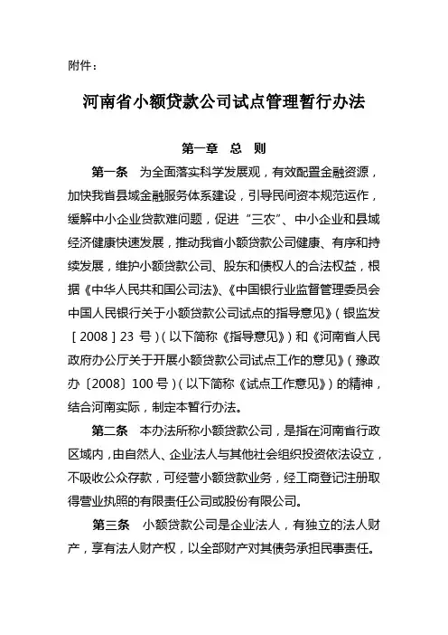 河南省小额贷款公司暂行管理办法