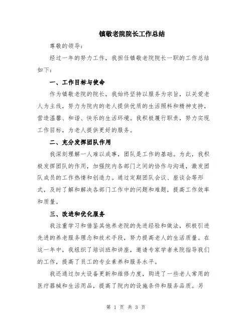 镇敬老院院长工作总结